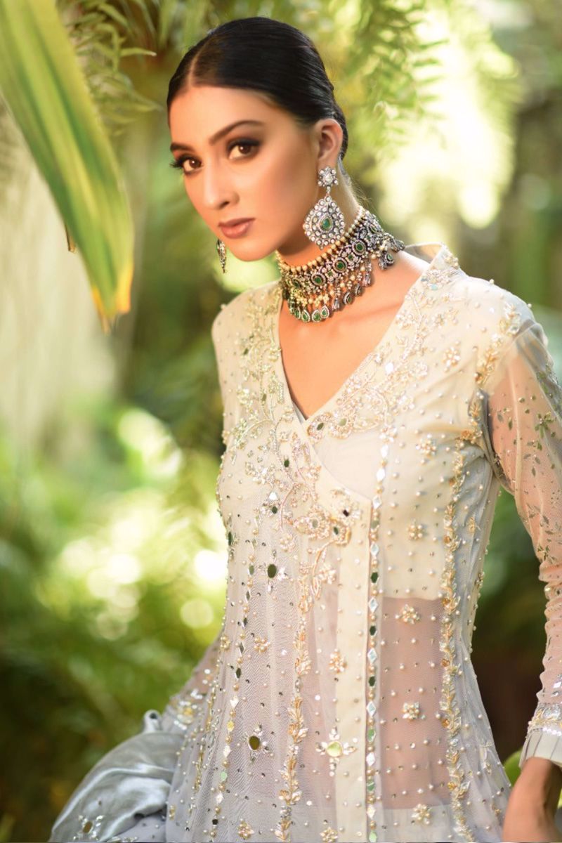 Silver Mirror & Zardozi Net Angrakha (3-Piece) - Image 3