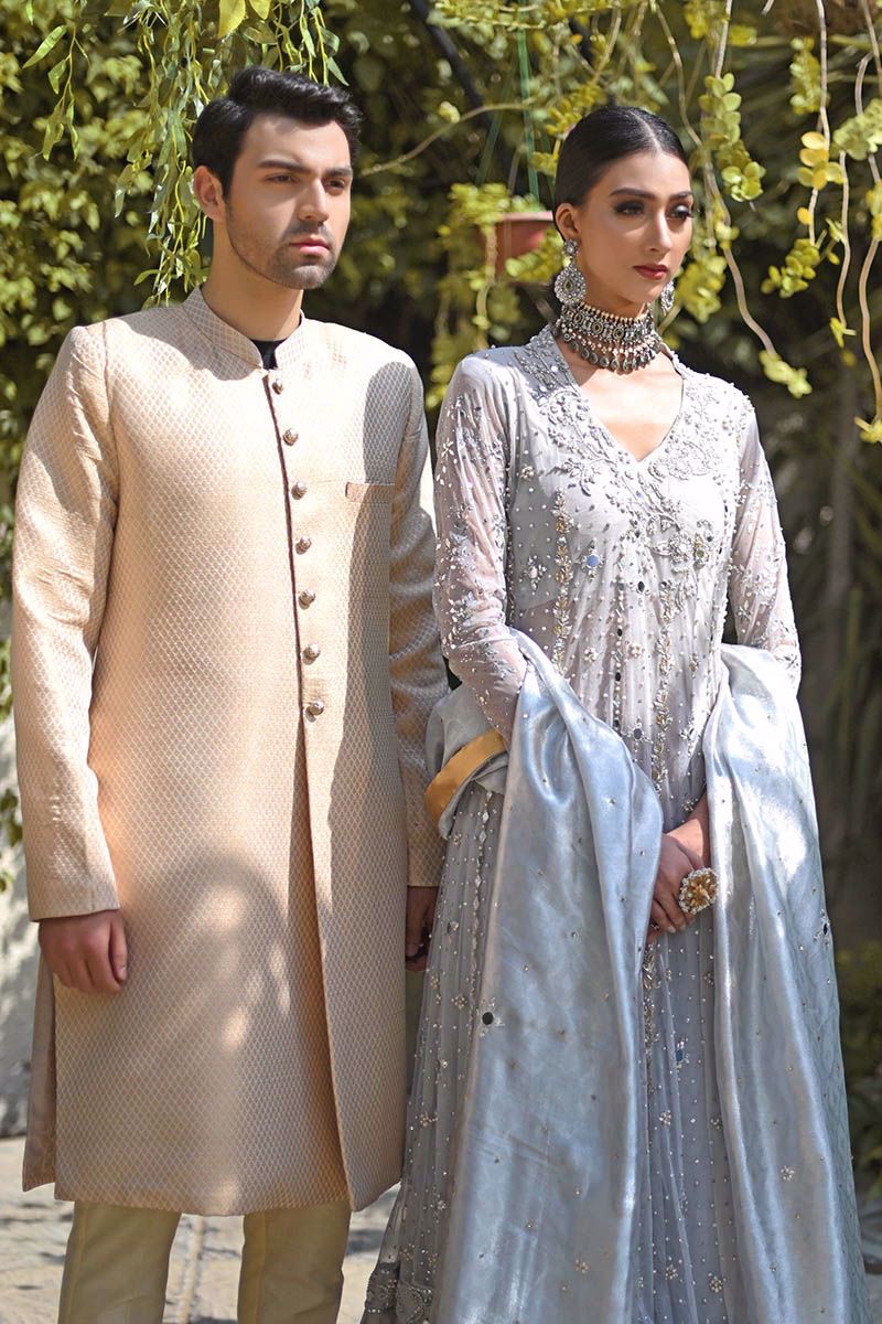 Silver Mirror & Zardozi Net Angrakha (3-Piece) - Image 4