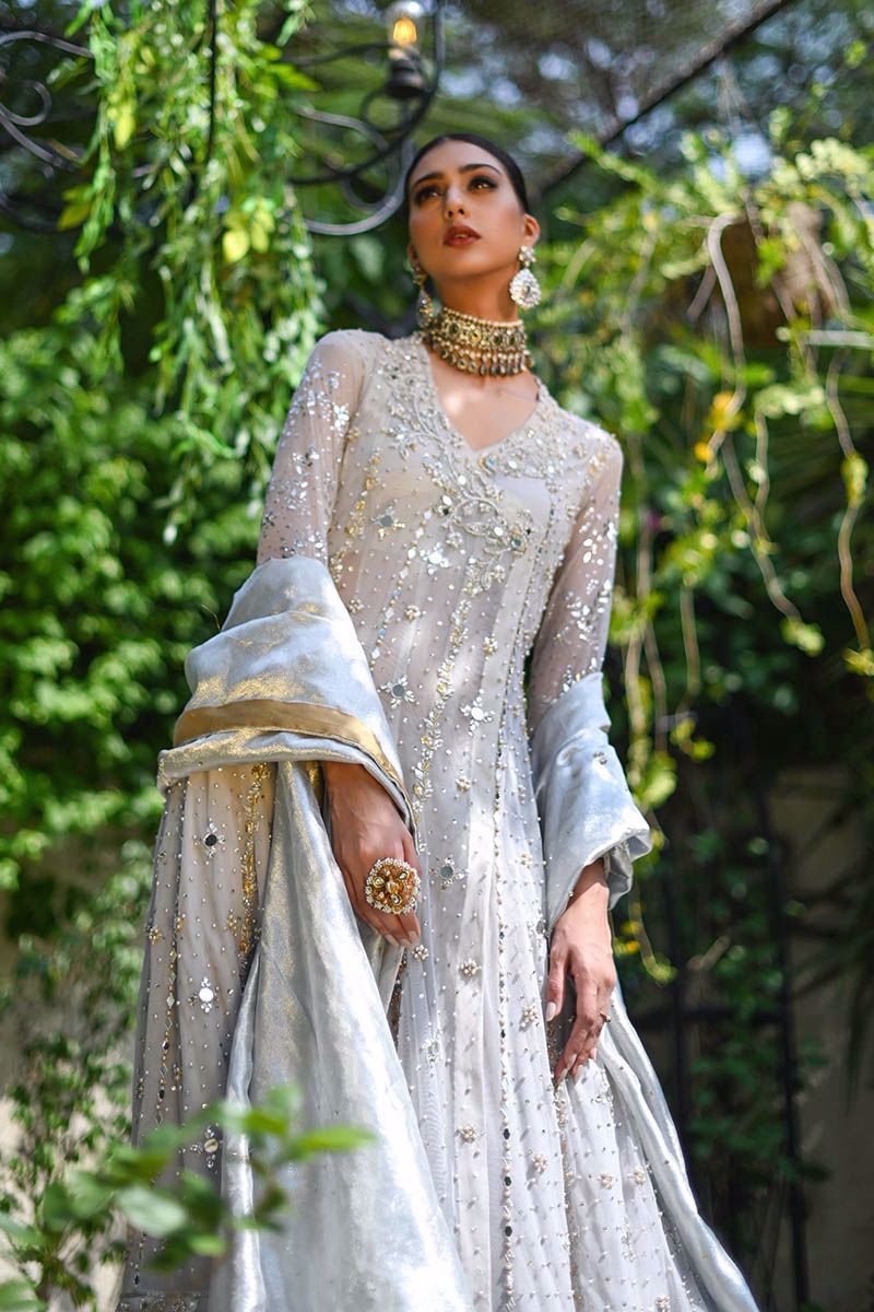 Silver Mirror & Zardozi Net Angrakha (3-Piece) - Image 5