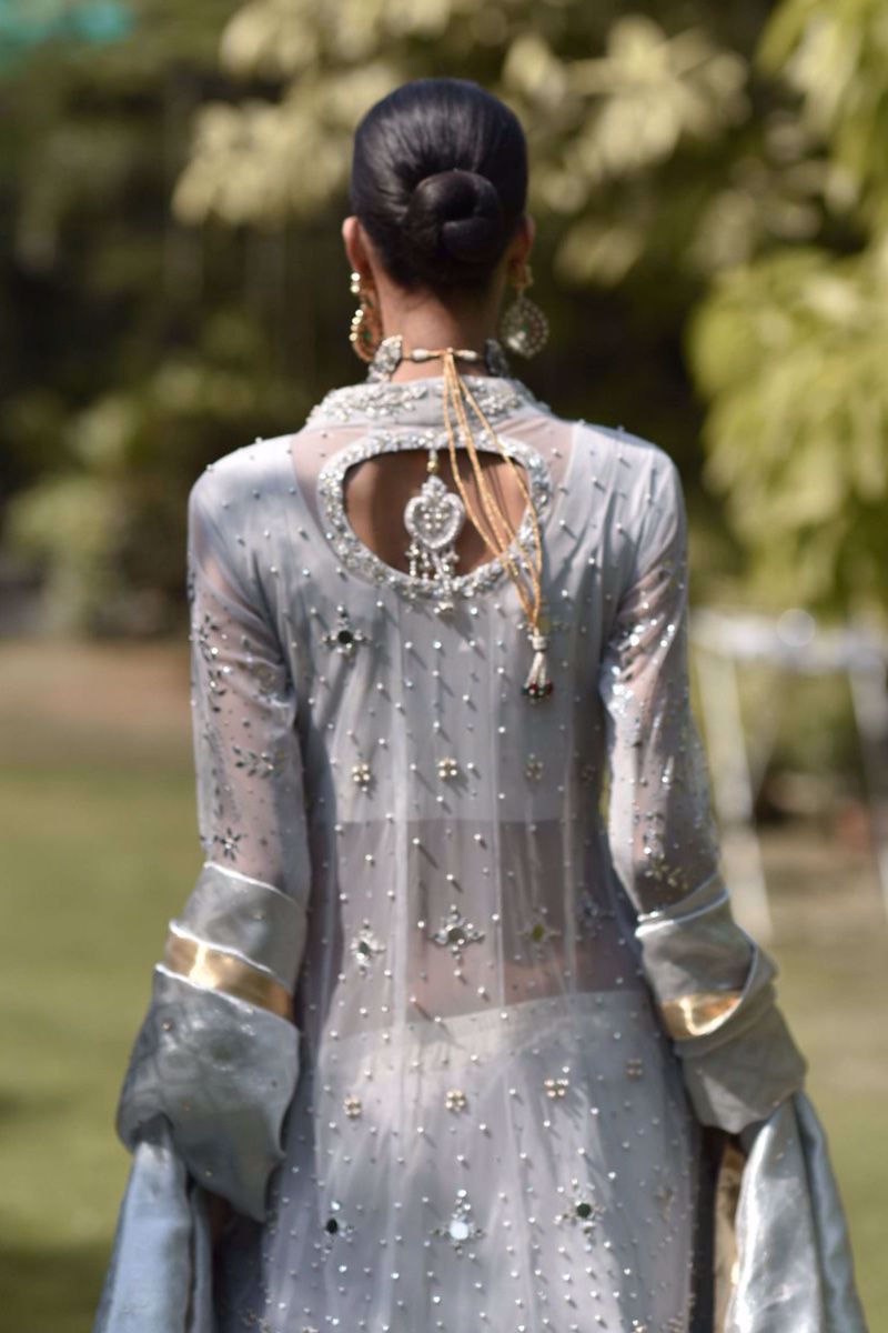 Silver Mirror & Zardozi Net Angrakha (3-Piece) - Image 7