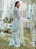 Pakistani Silver-Mint Hand-Embellished Silk-Blend Angharkha Gharara (3-Piece) - Image 6