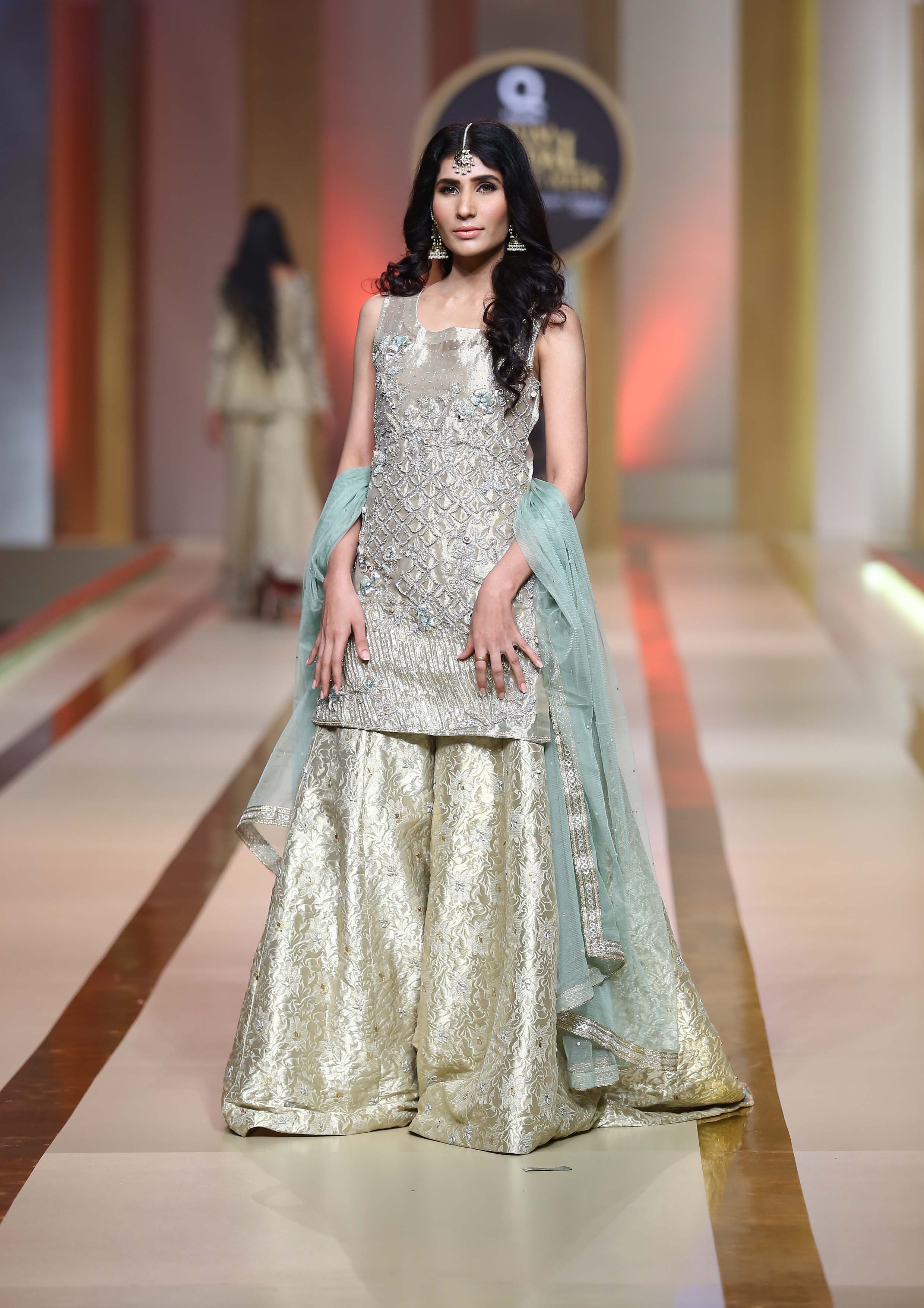 Silver Meshwork Embroidered Brocade Gharara (3-Piece) - Image 2