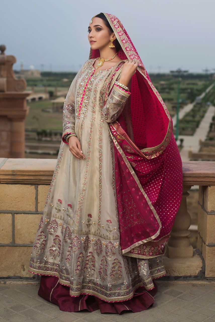 Pakistani Silver Zardozi Maysuri Kalidar Gharara (3-Piece) - Image 1