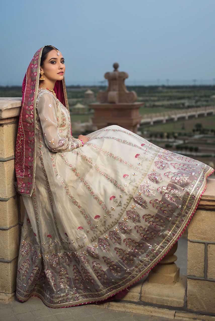 Pakistani Silver Zardozi Maysuri Kalidar Gharara (3-Piece) - Image 2