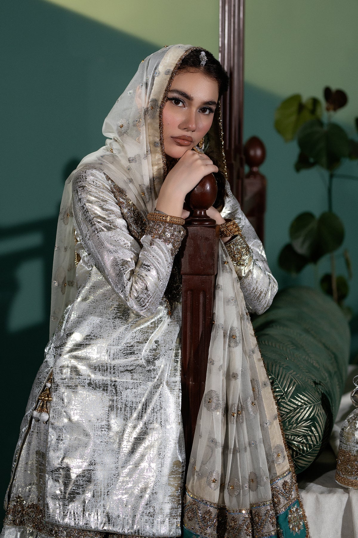 Silver Embellished Tissue Silk Gharara (3-Piece) - Image 6