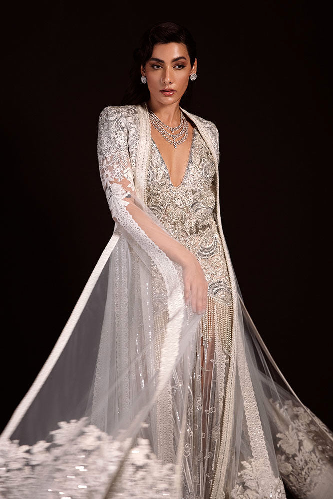 Silver Swarovski Embroidered French Mesh Gown (1-Pc) - Image 2