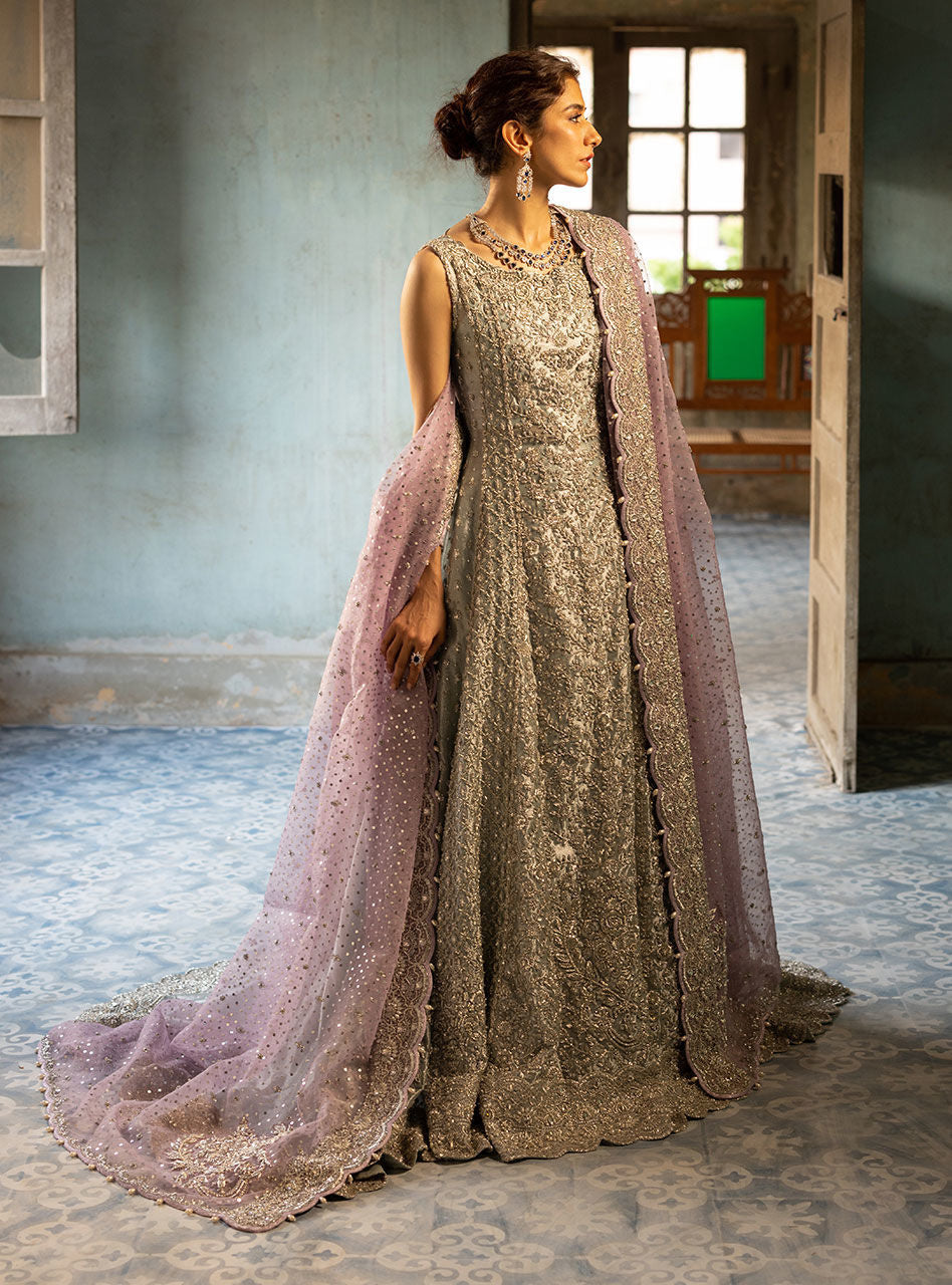 Pastel Silver Embellished Khaadi Net Gown (2-Piece) - Image 13