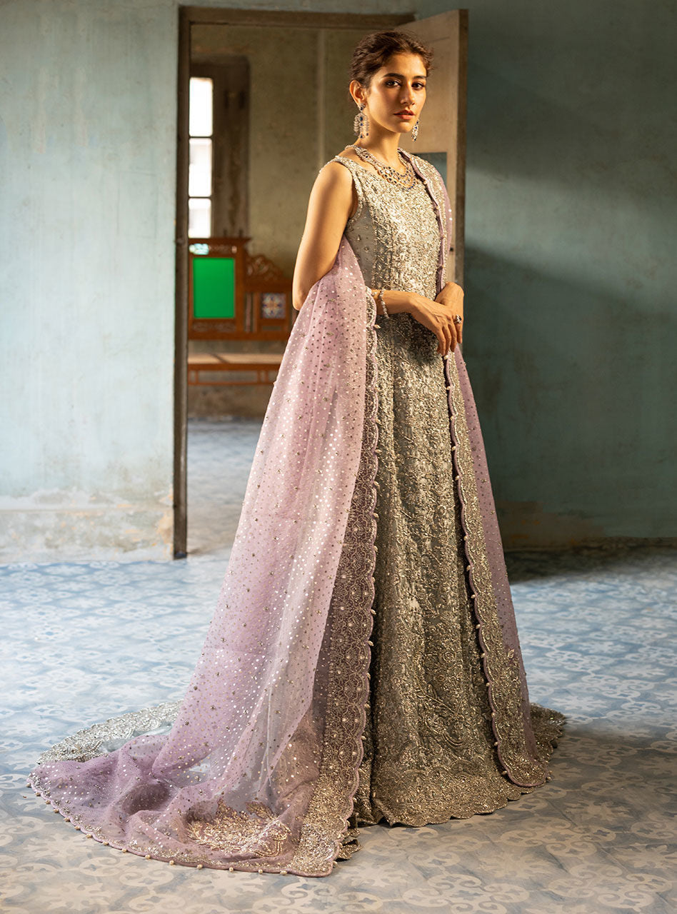 Pastel Silver Embellished Khaadi Net Gown (2-Piece) - Image 14