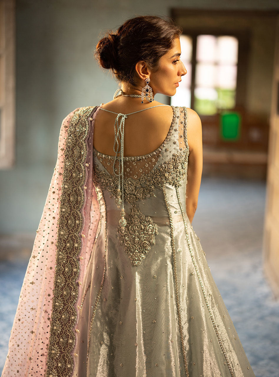 Pastel Silver Embellished Khaadi Net Gown (2-Piece) - Image 15