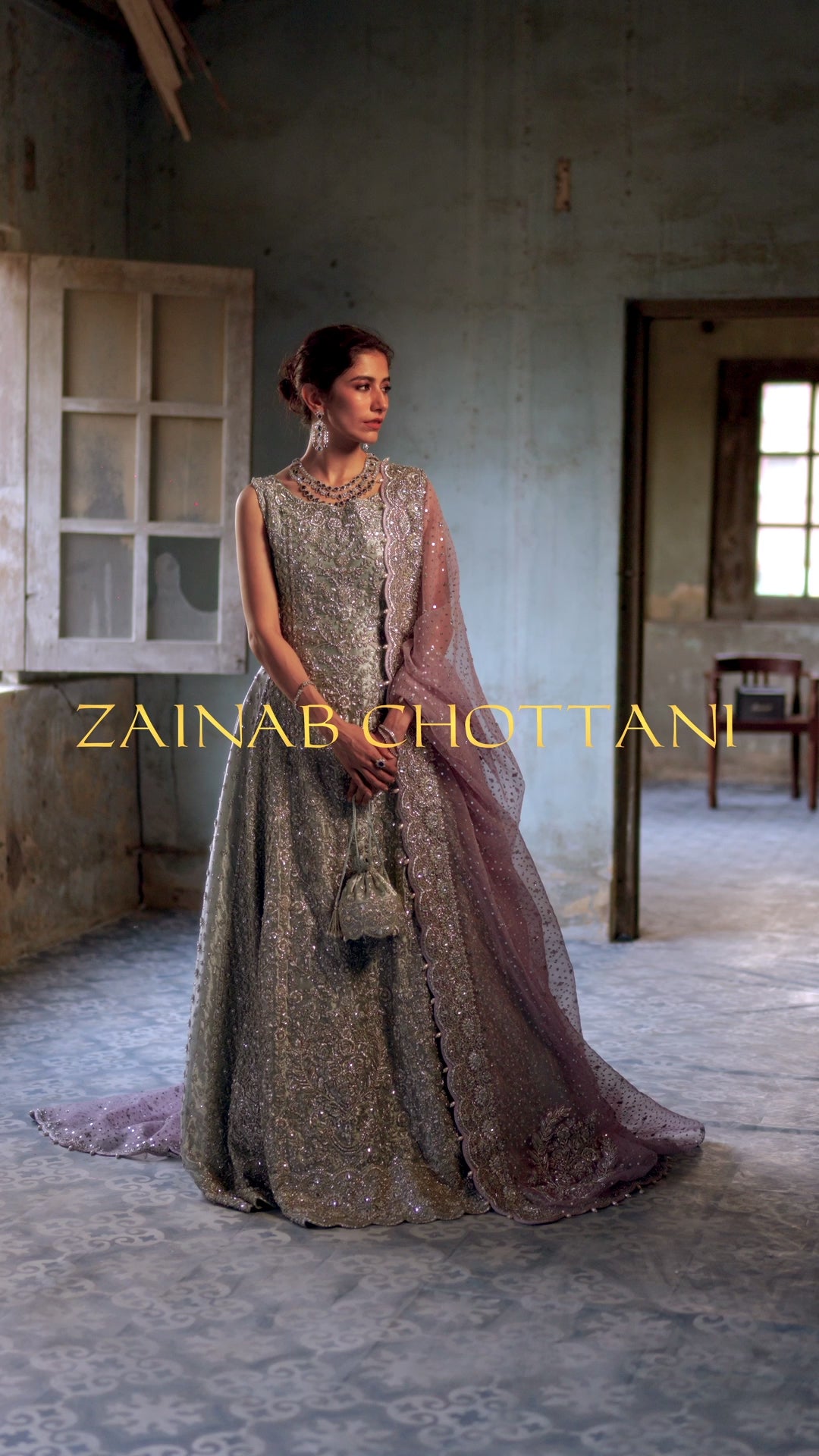 Pastel Silver Embellished Khaadi Net Gown (2-Piece) - Image 17