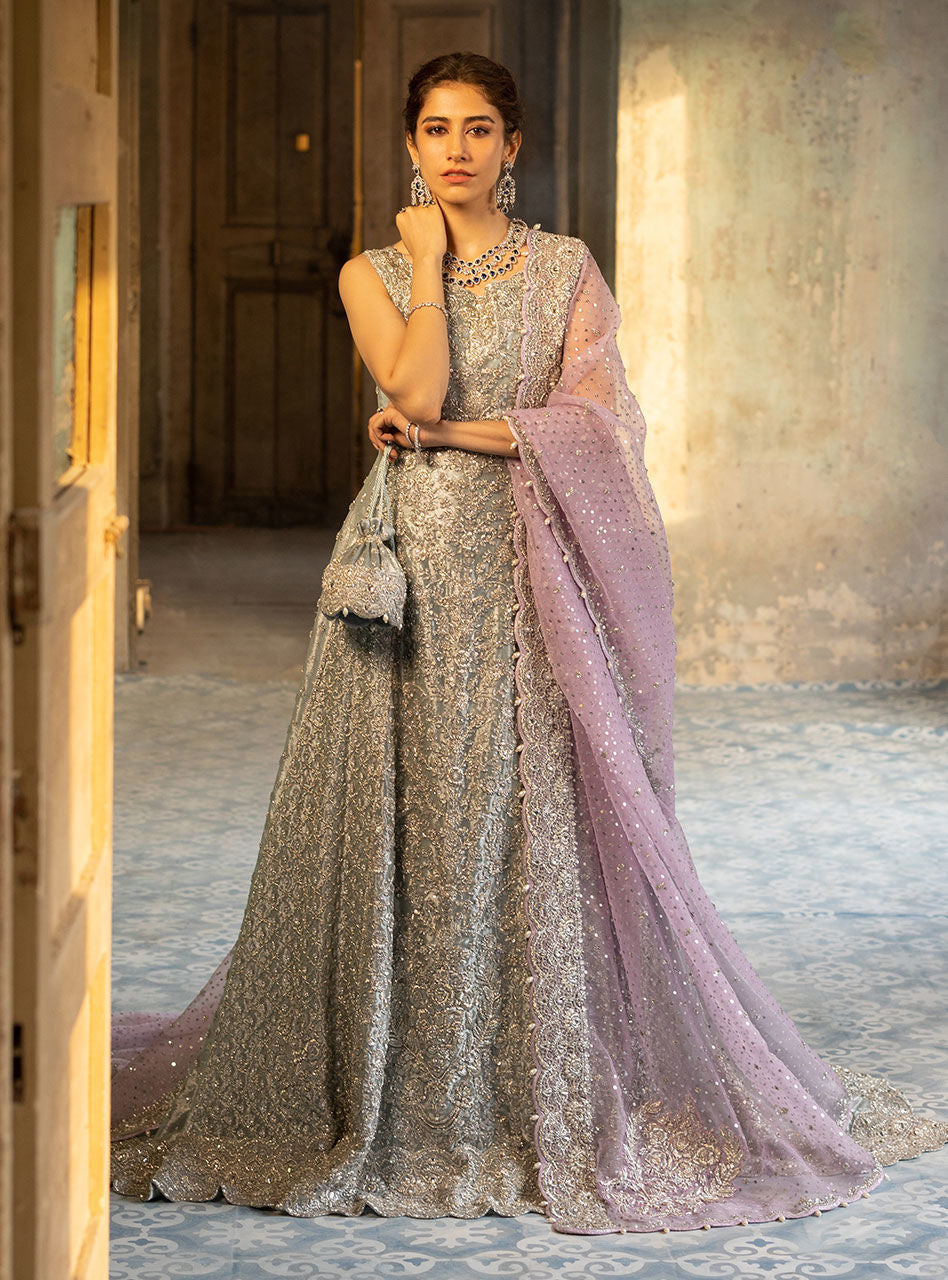 Pastel Silver Embellished Khaadi Net Gown (2-Piece) - Image 5
