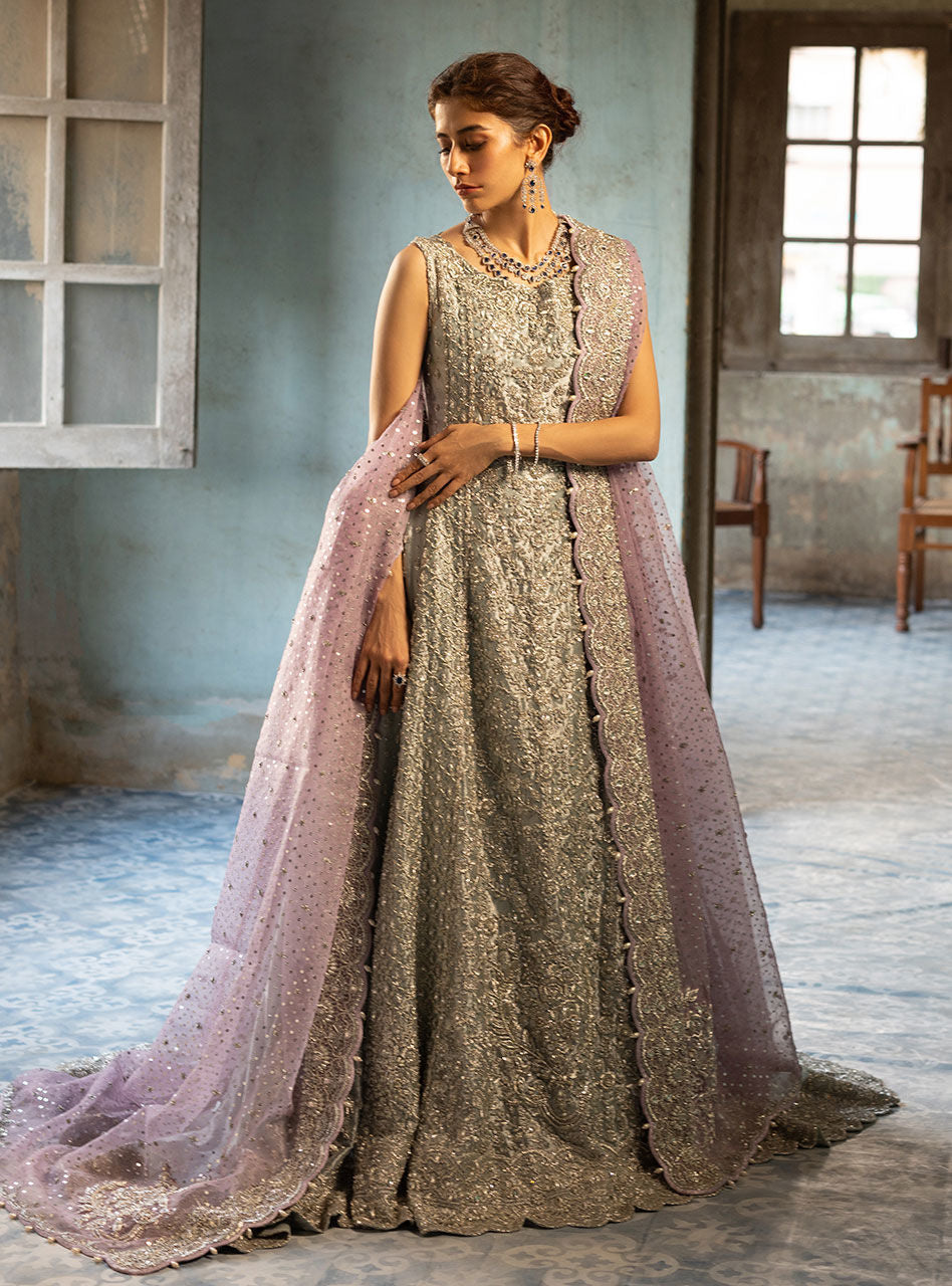 Pastel Silver Embroidered Khaadi Net Gown (2-Piece) - Image 12