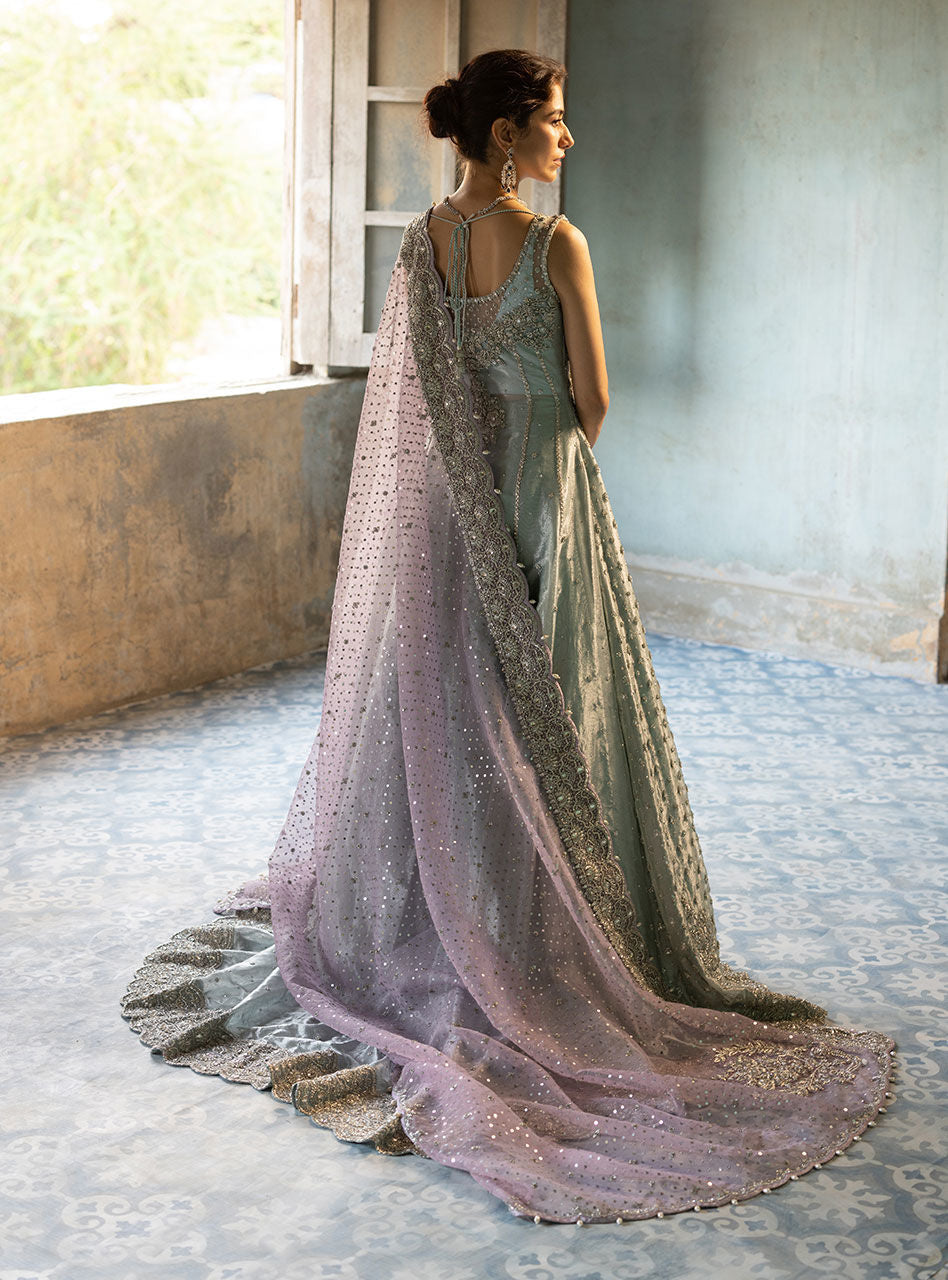 Pastel Silver Embroidered Khaadi Net Gown (2-Piece) - Image 7