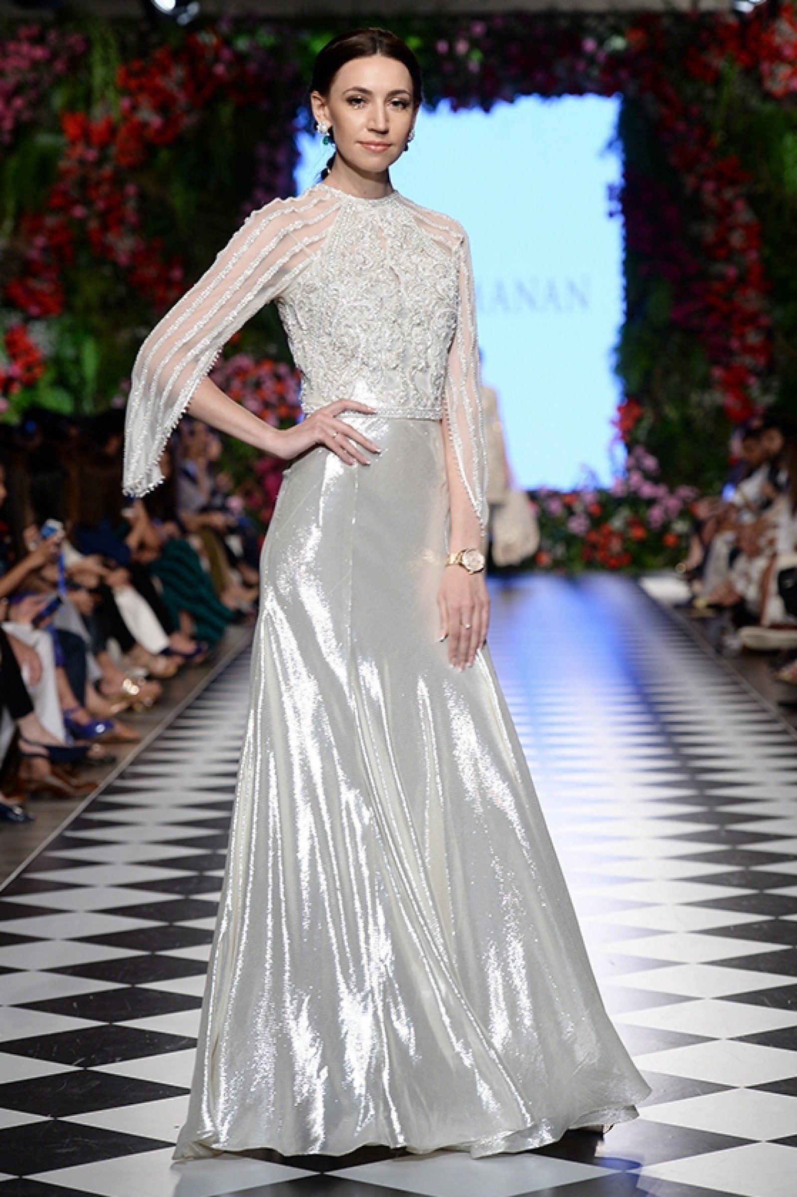 Silver Embellished Metallic Gown (1-Pc) - Image 1