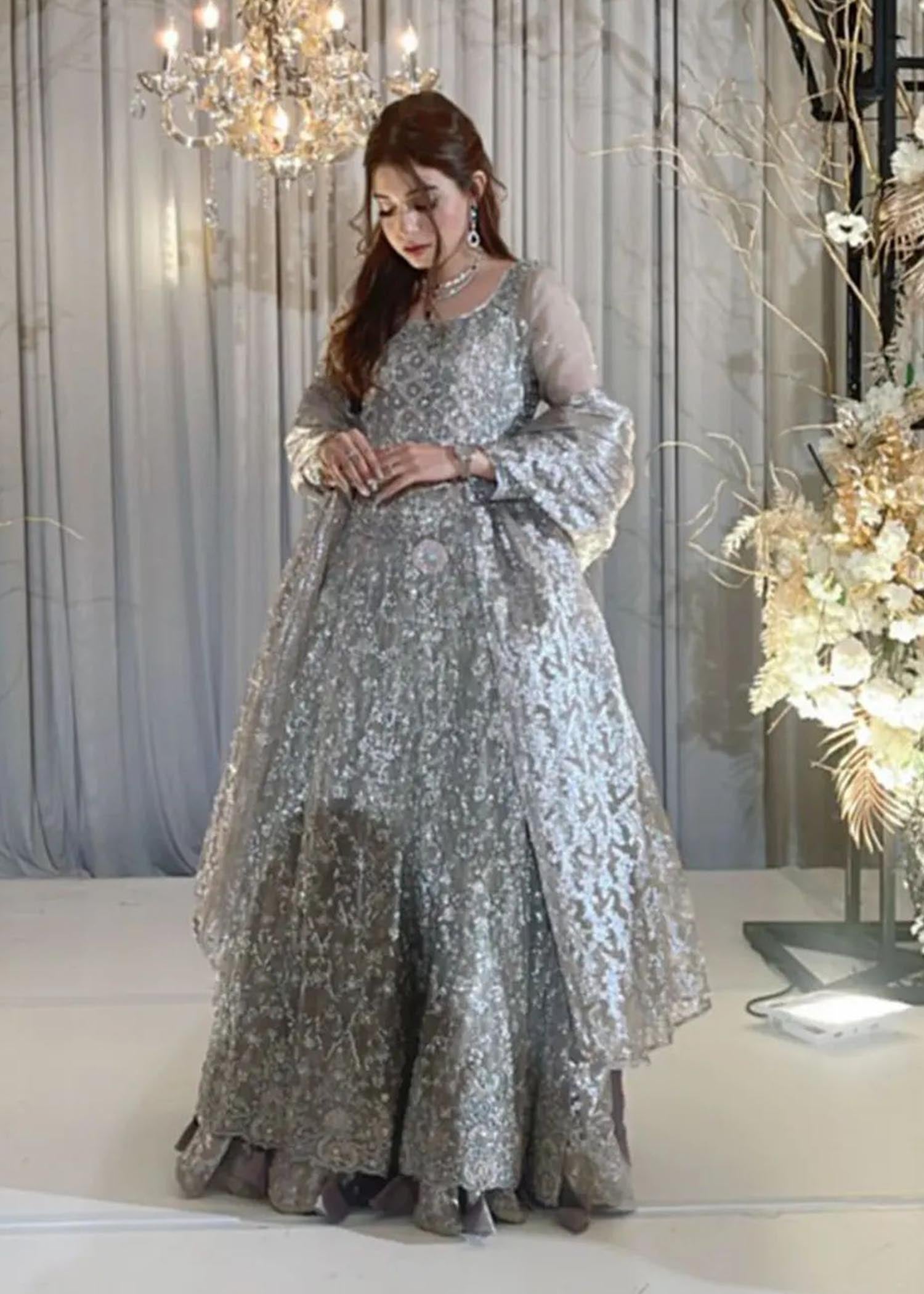 Silver Embroidered Metallic Gown (2-Piece) - Image 1