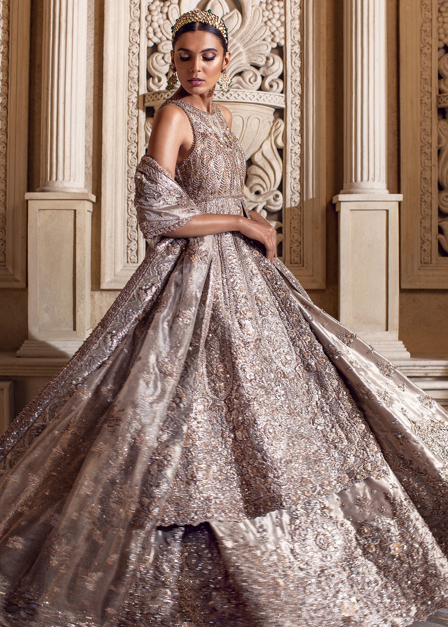 Platinum Metallic Embellished Bridal Gown (2-Piece) - Image 1