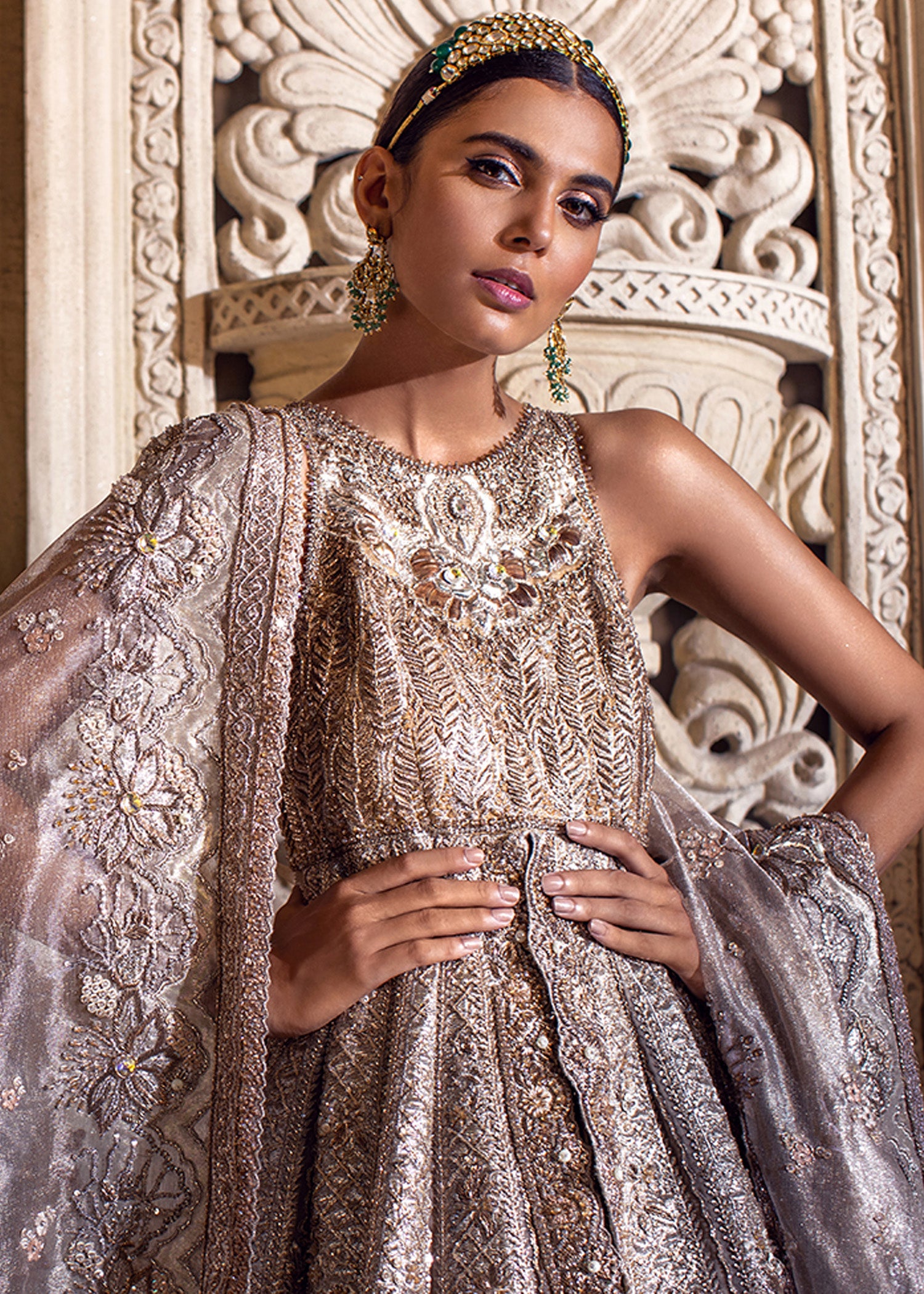 Platinum Metallic Embellished Bridal Gown (2-Piece) - Image 2