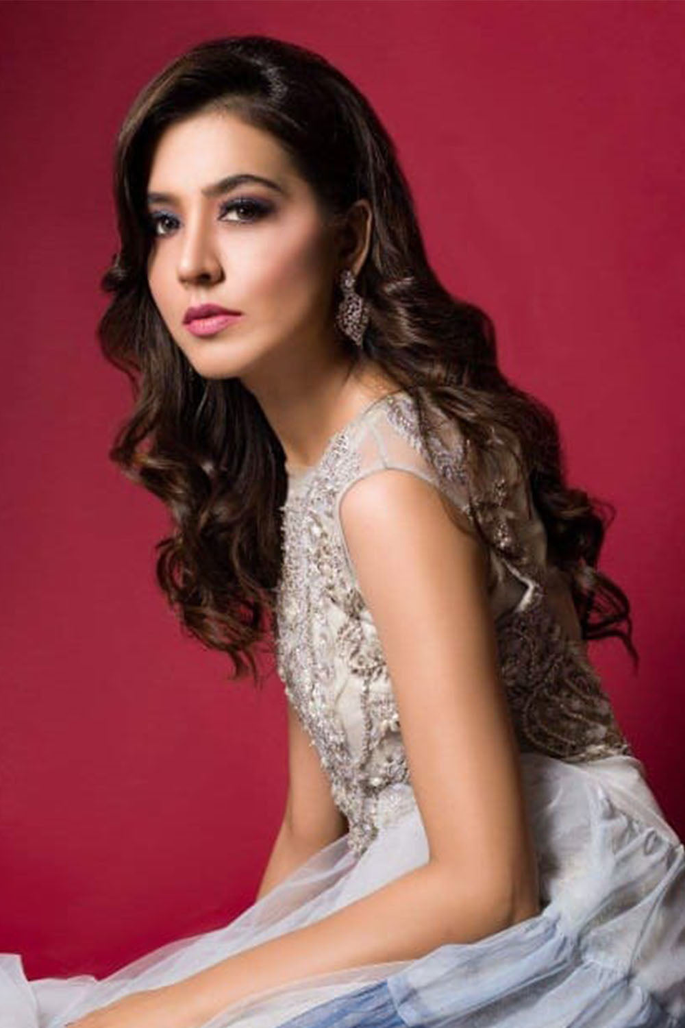 Silver Blue Beaded Net Gown (1-Pc) - Image 2