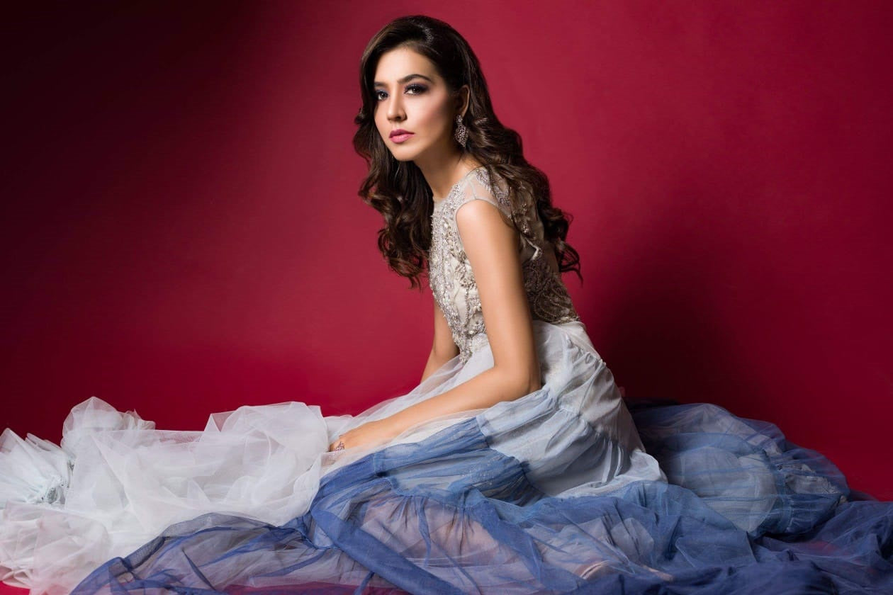 Silver Blue Beaded Net Gown (1-Pc) - Image 3