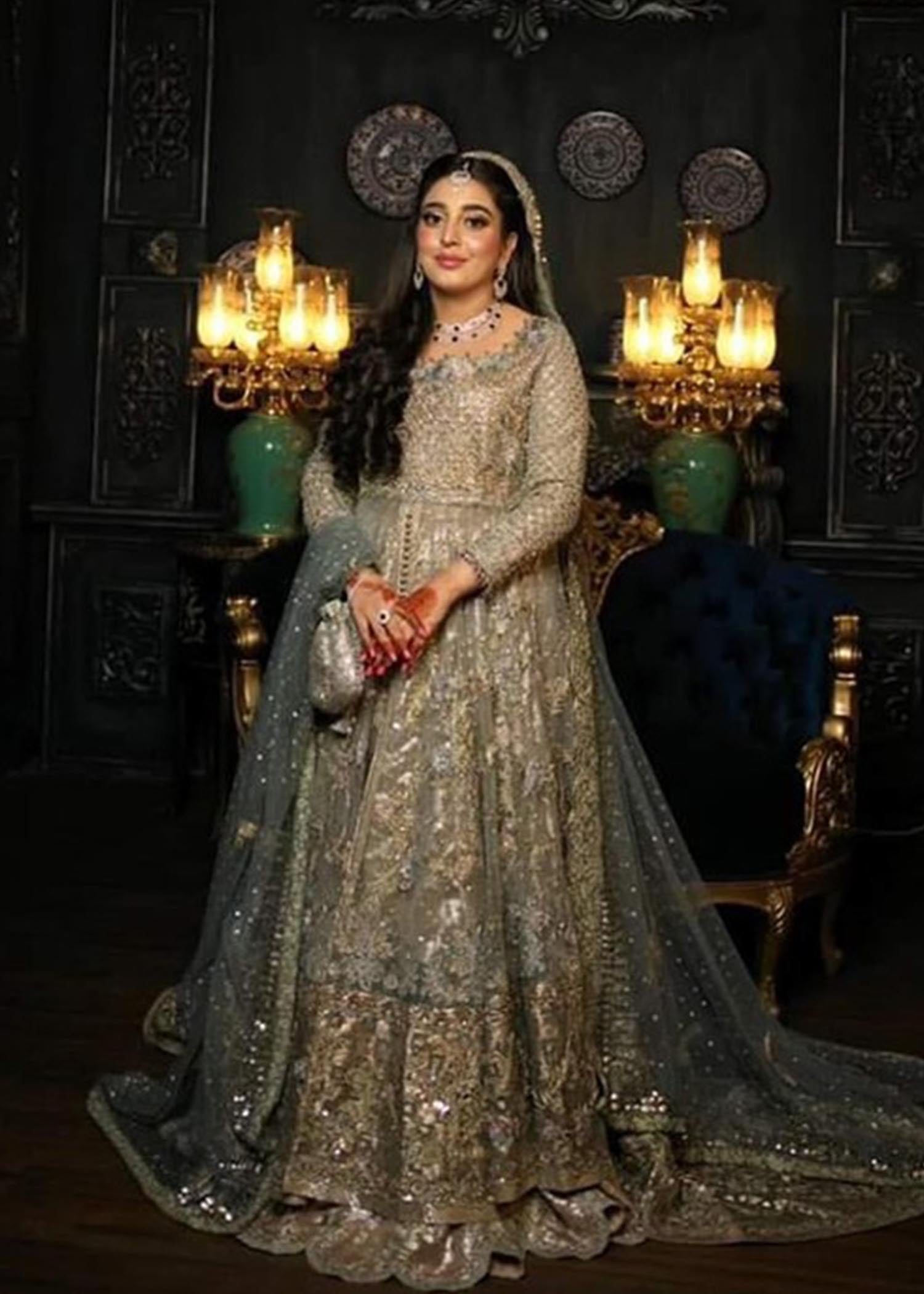 Pakistani Muted Silver Grey Embellished Bridal Gown (2-Piece) - Image 1