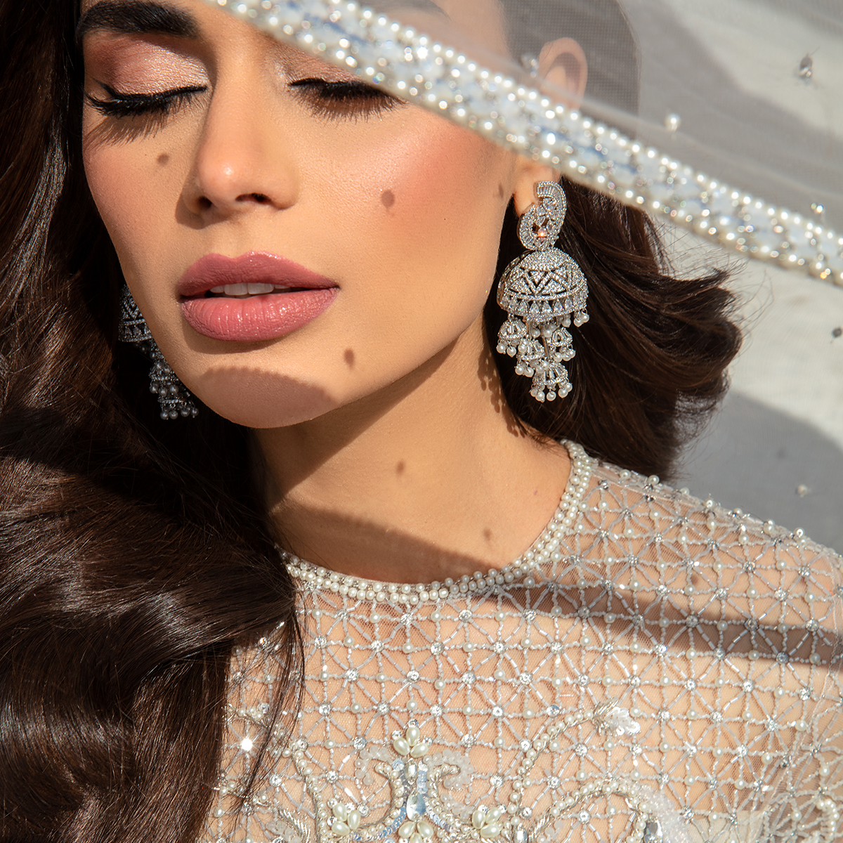 Indian Silver Embellished Net Gown (2-Piece) - Image 3