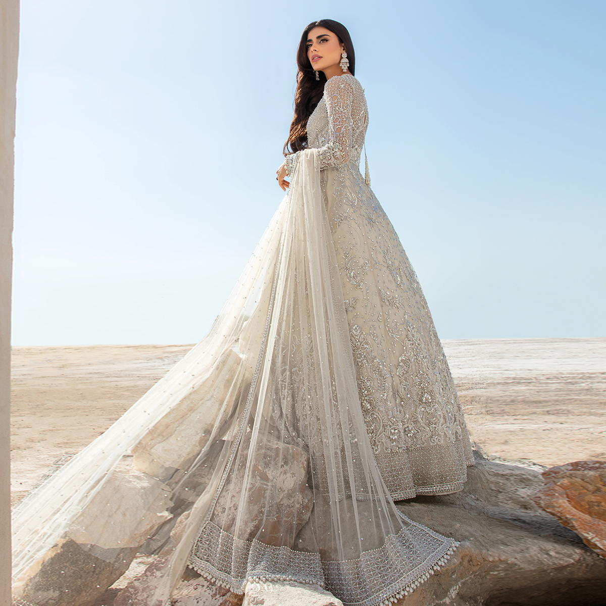 Indian Silver Embellished Net Gown (2-Piece) - Image 4