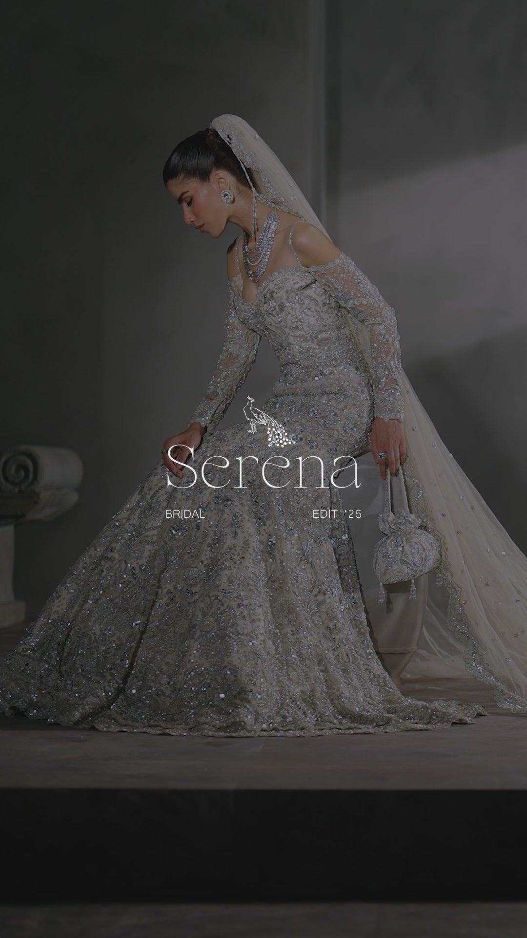 Pakistani Ice-Silver Embellished Net Bridal Gown (2-Piece) - Image 5