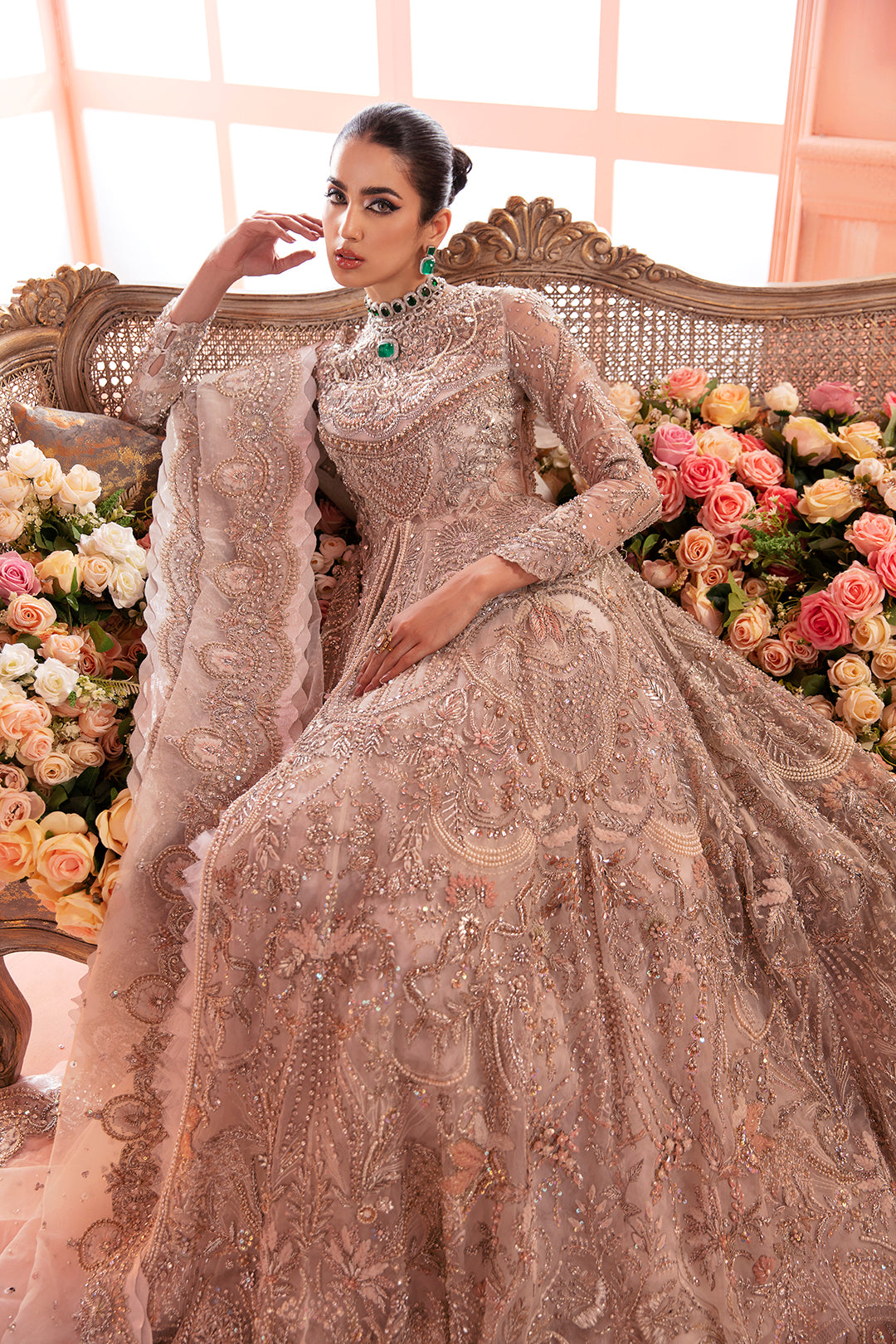 Pakistani Silver Embellished Net Gown (2-Piece) - Image 2