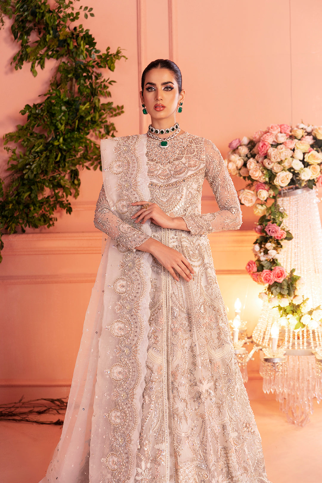 Pakistani Silver Embellished Net Gown (2-Piece) - Image 3