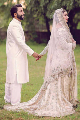 Pakistani Silver Grey Embellished Net Bridal Gown (2-Piece) - Image 3