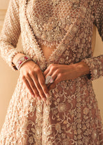 Silver Grey Embroidered Net Bridal Gown (3-Piece) - Image 4