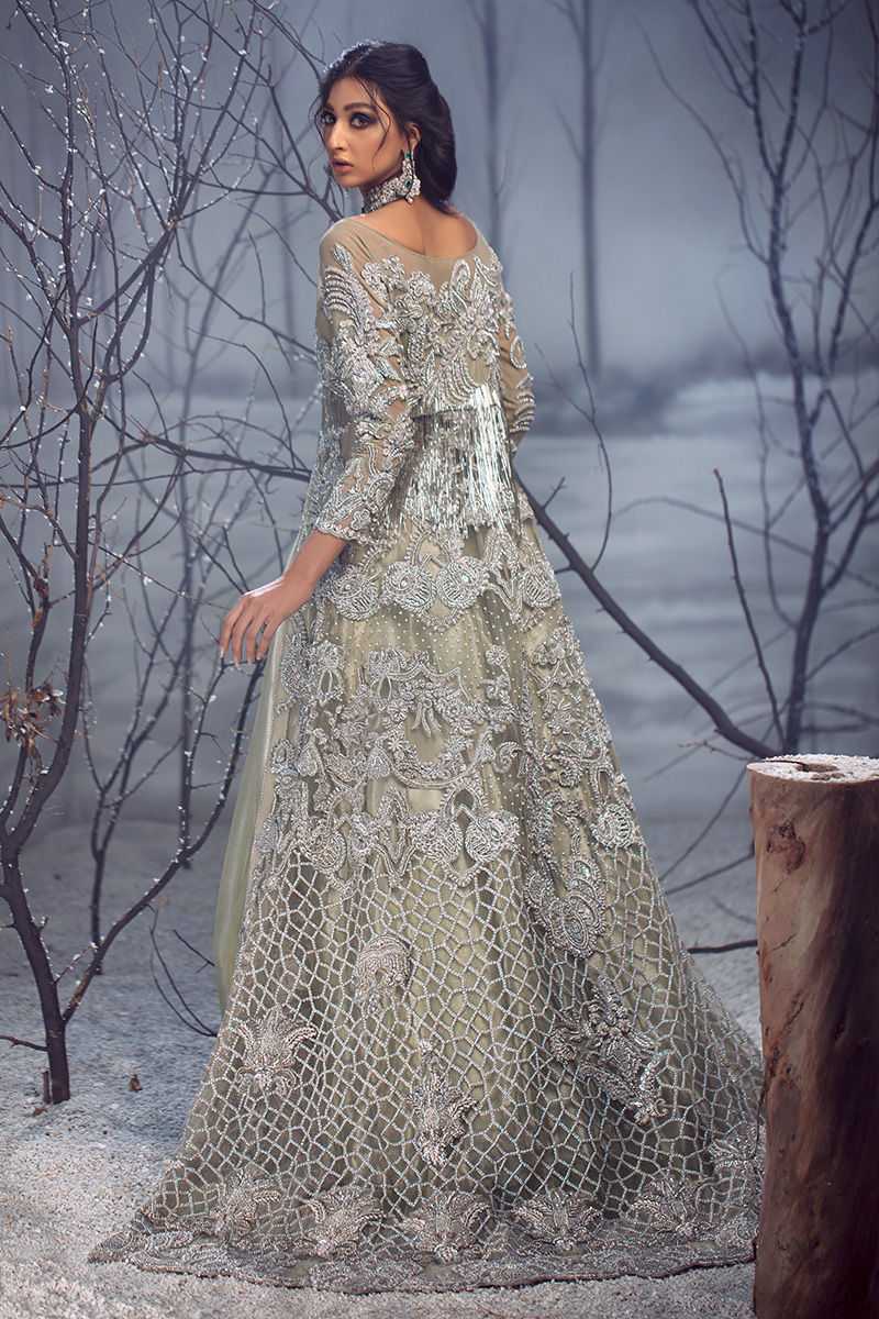 Silver Grey Embellished Net Gown (1-Pc) - Image 1