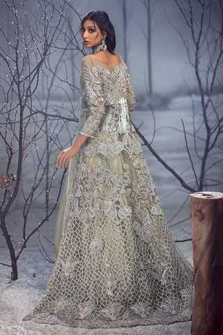 Silver Grey Embellished Net Gown (1-Pc) - Image 2