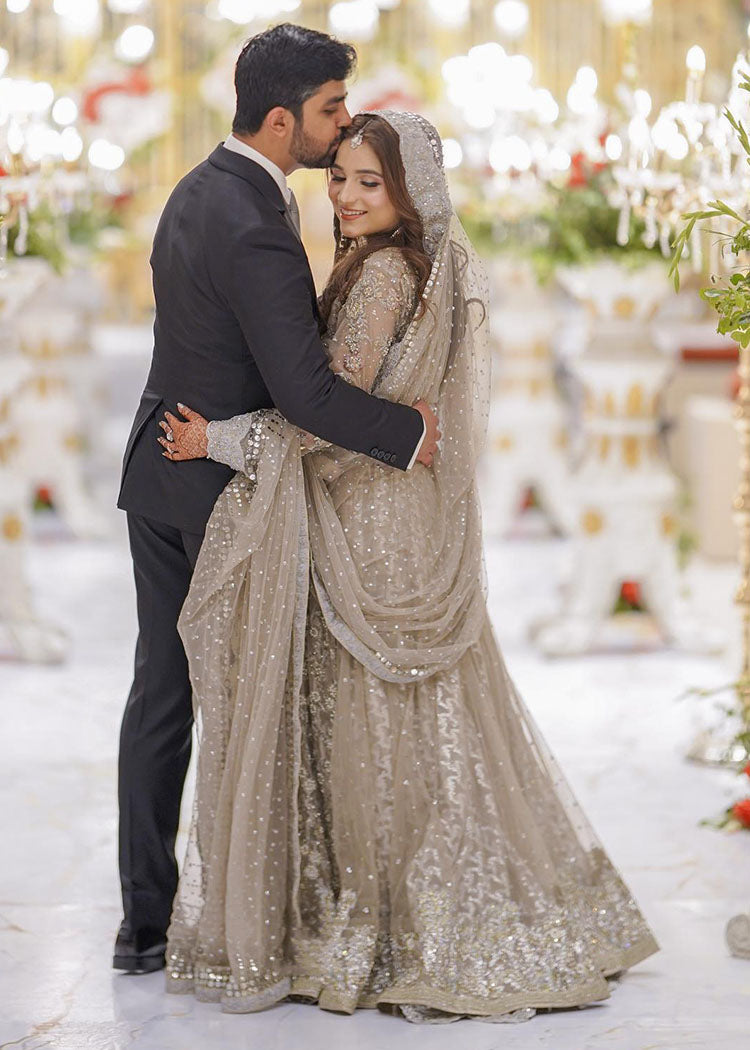 Silver Grey Embellished Net Bridal Gown (2-Piece) - Image 10