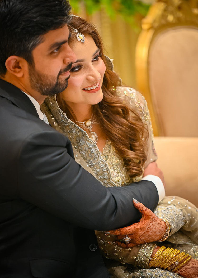 Silver Grey Embellished Net Bridal Gown (2-Piece) - Image 11