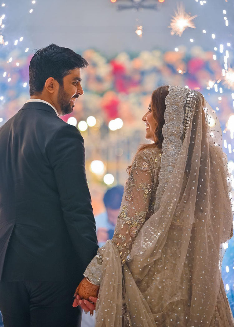 Silver Grey Embellished Net Bridal Gown (2-Piece) - Image 12