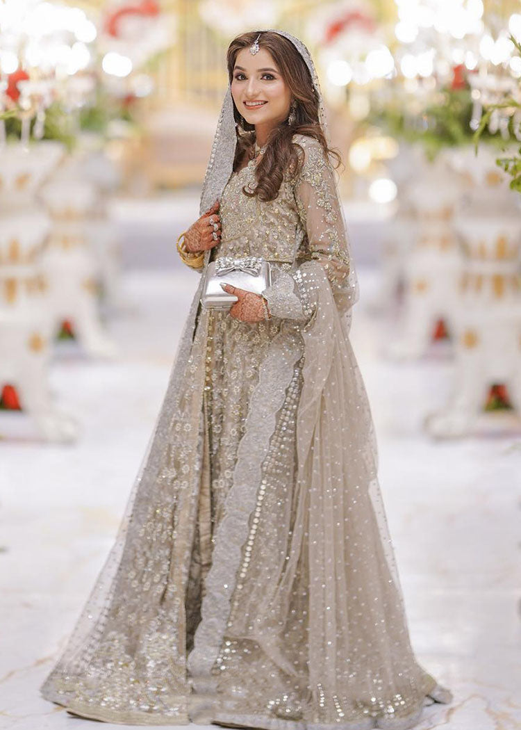 Silver Grey Embellished Net Bridal Gown (2-Piece) - Image 8