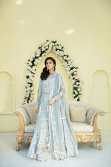 Pakistani Silver Grey Hand-Embellished Net Gown (2-Piece) - Image 4