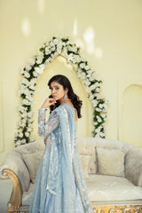 Pakistani Silver Grey Hand-Embellished Net Gown (2-Piece) - Image 5