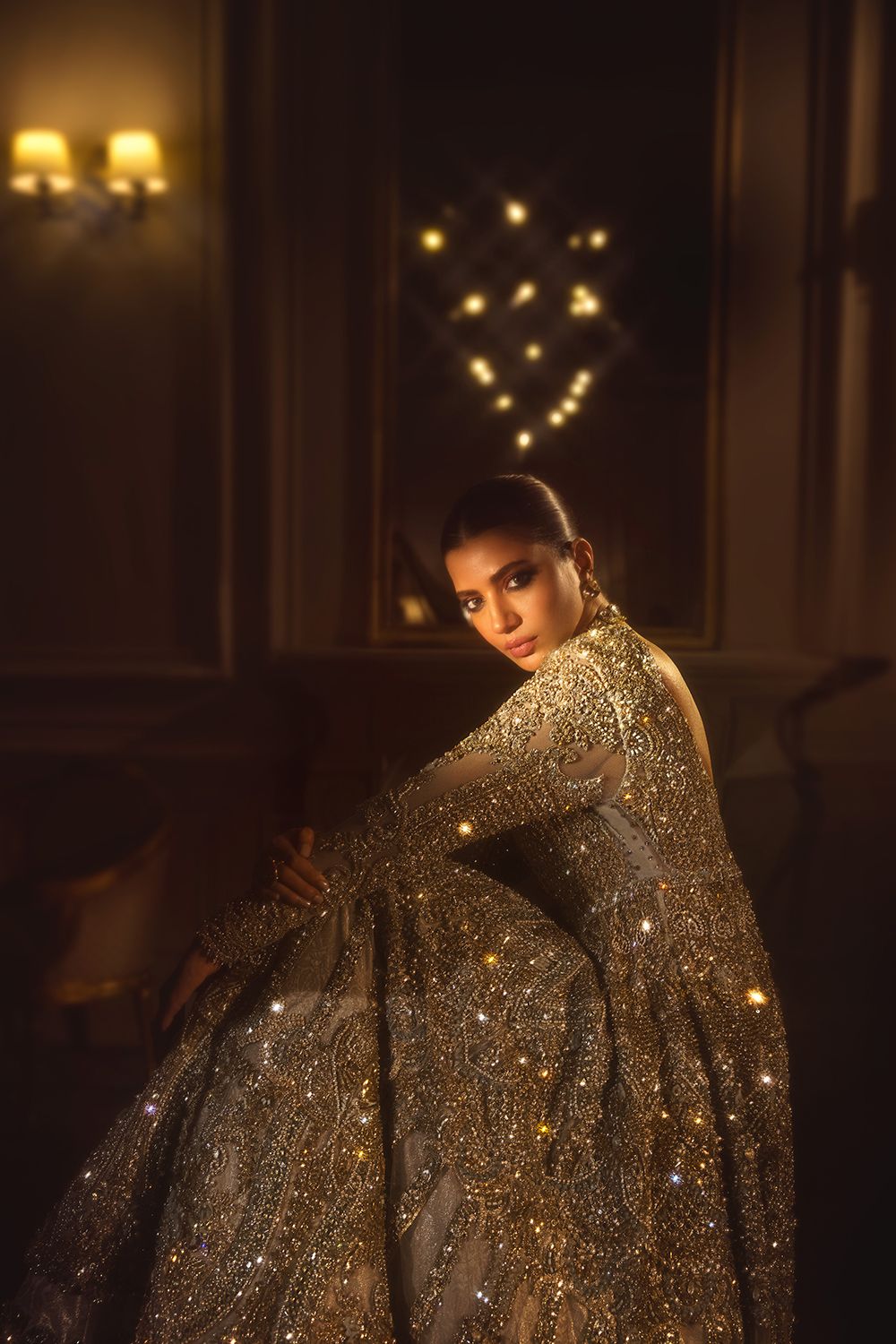 Pakistani Silver Grey Embellished Net Bridal Gown (2-Piece) - Image 4