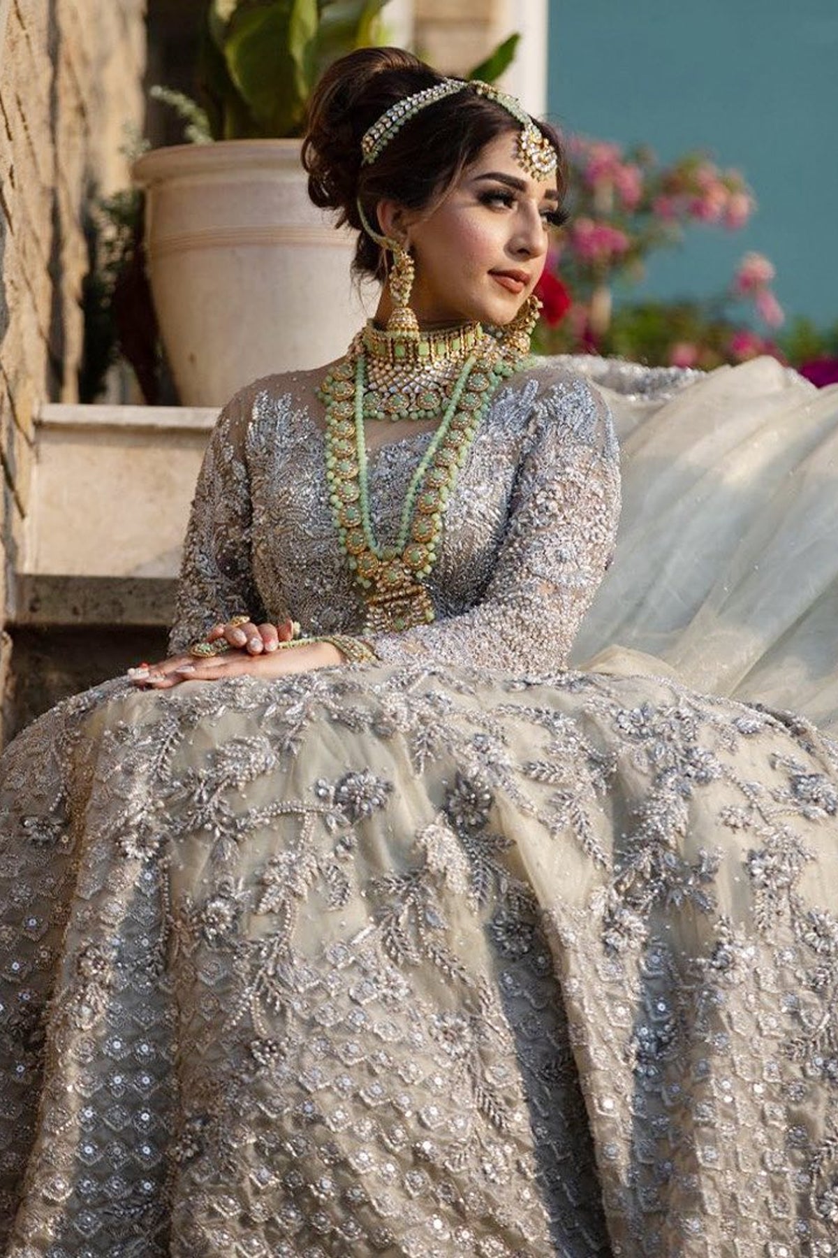 Silver Grey Embellished Bridal Gown (2-Piece) - Image 1