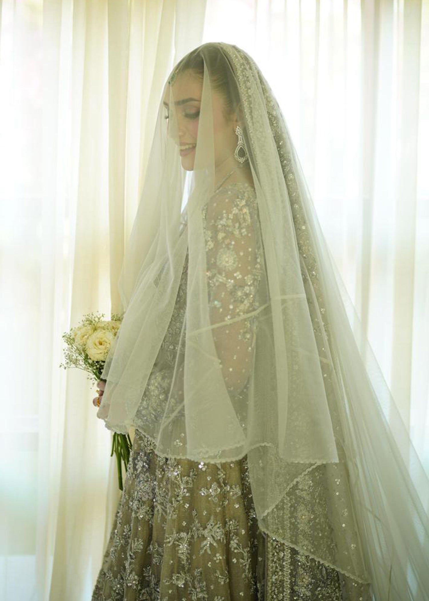 Pakistani Silver Grey Embellished Net Bridal Gown (2-Piece) - Image 8