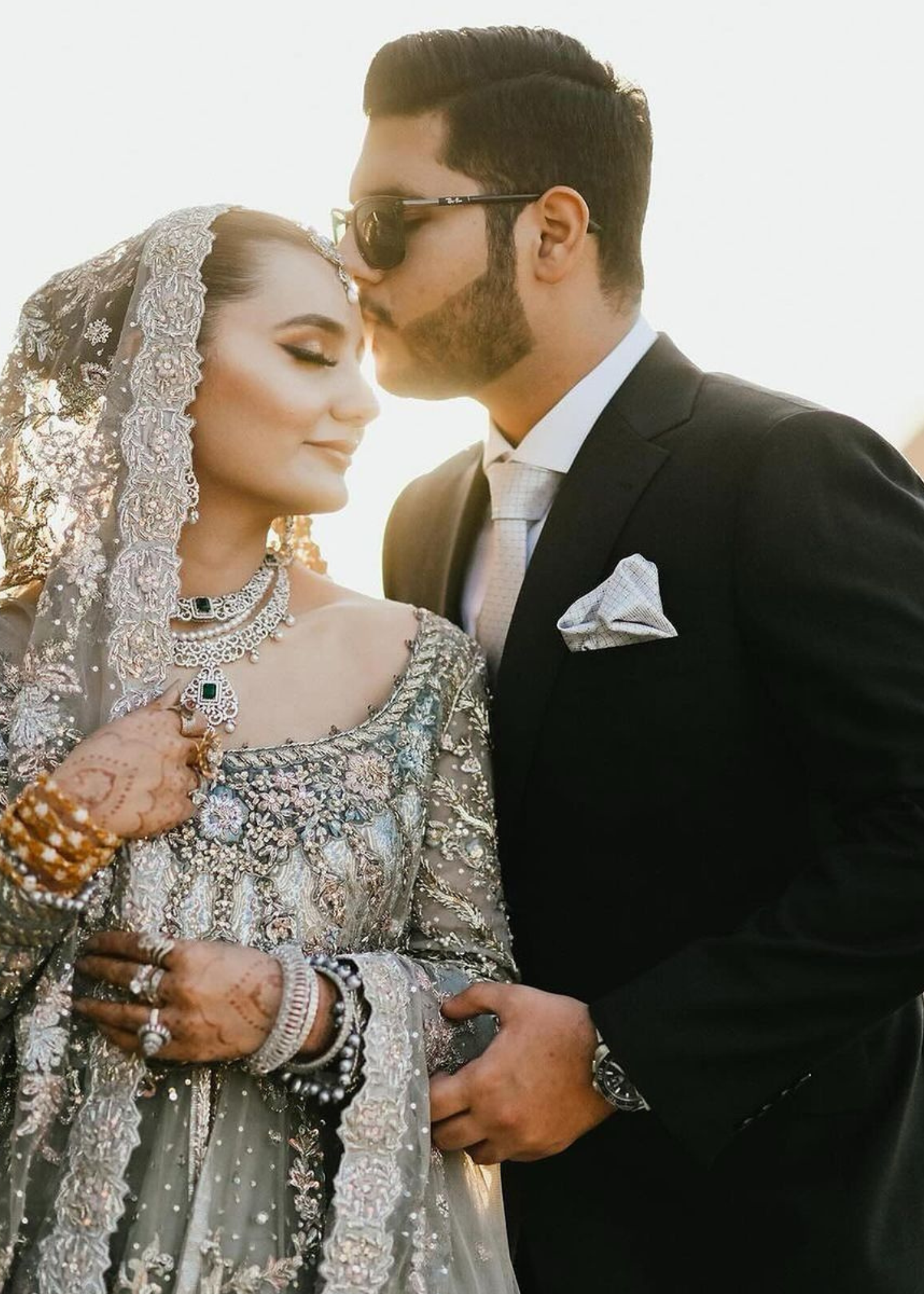 Silver Grey Embellished Net Silk Bridal Gown (2-Piece) - Image 4