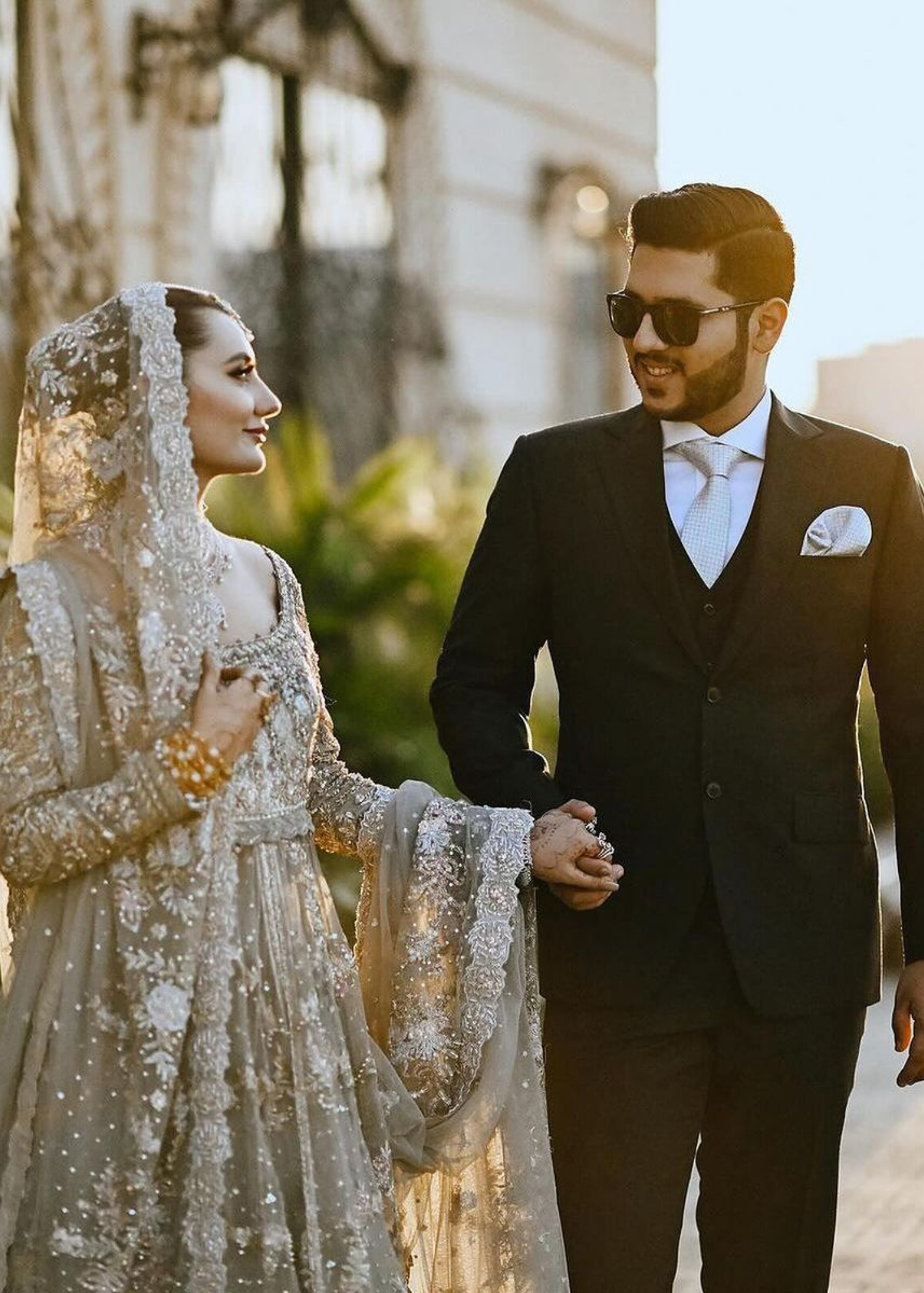 Silver Grey Embellished Net Silk Bridal Gown (2-Piece) - Image 5