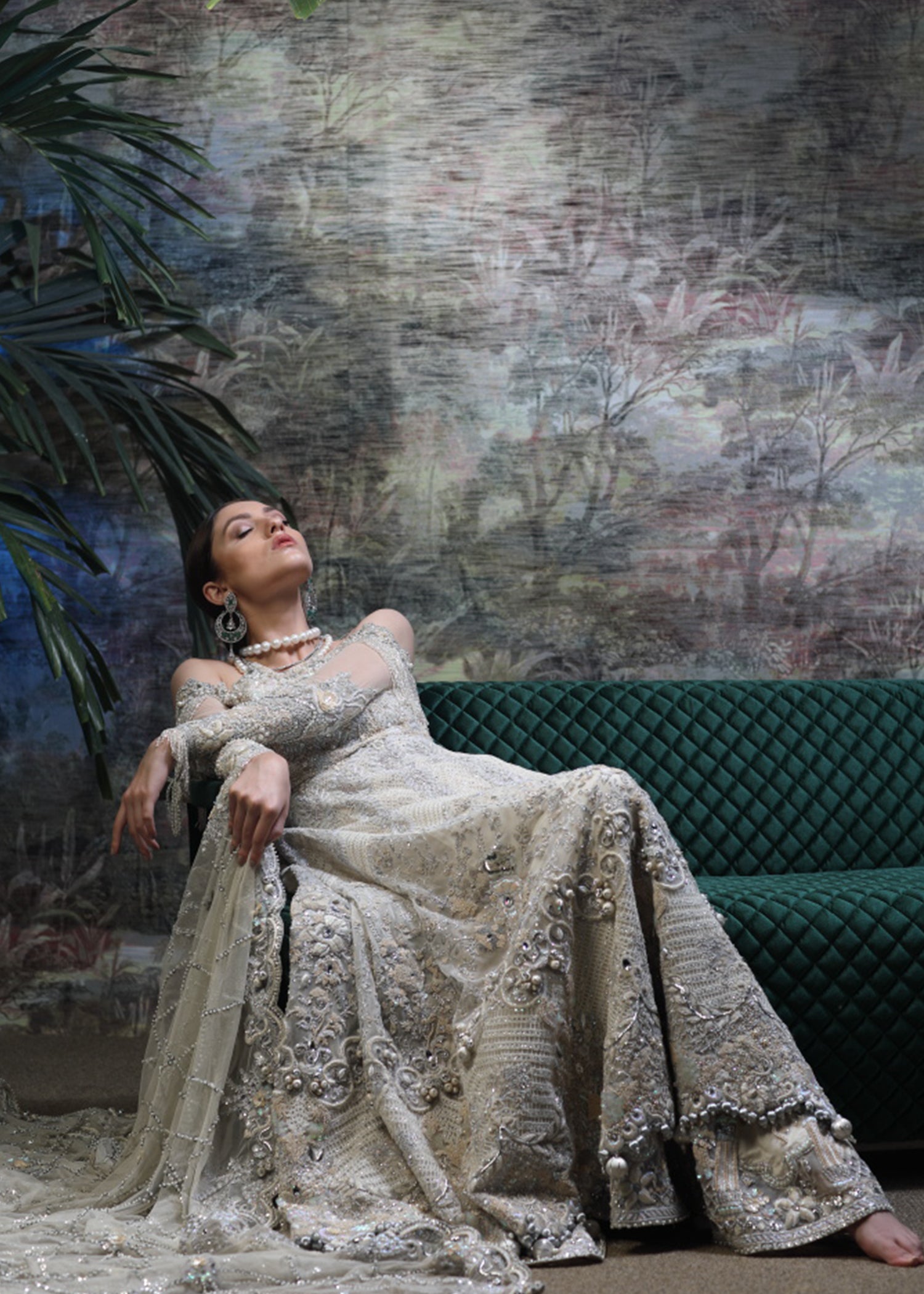 Pakistani Silver Grey Embellished Net Bridal Gown (2-Piece) - Image 4