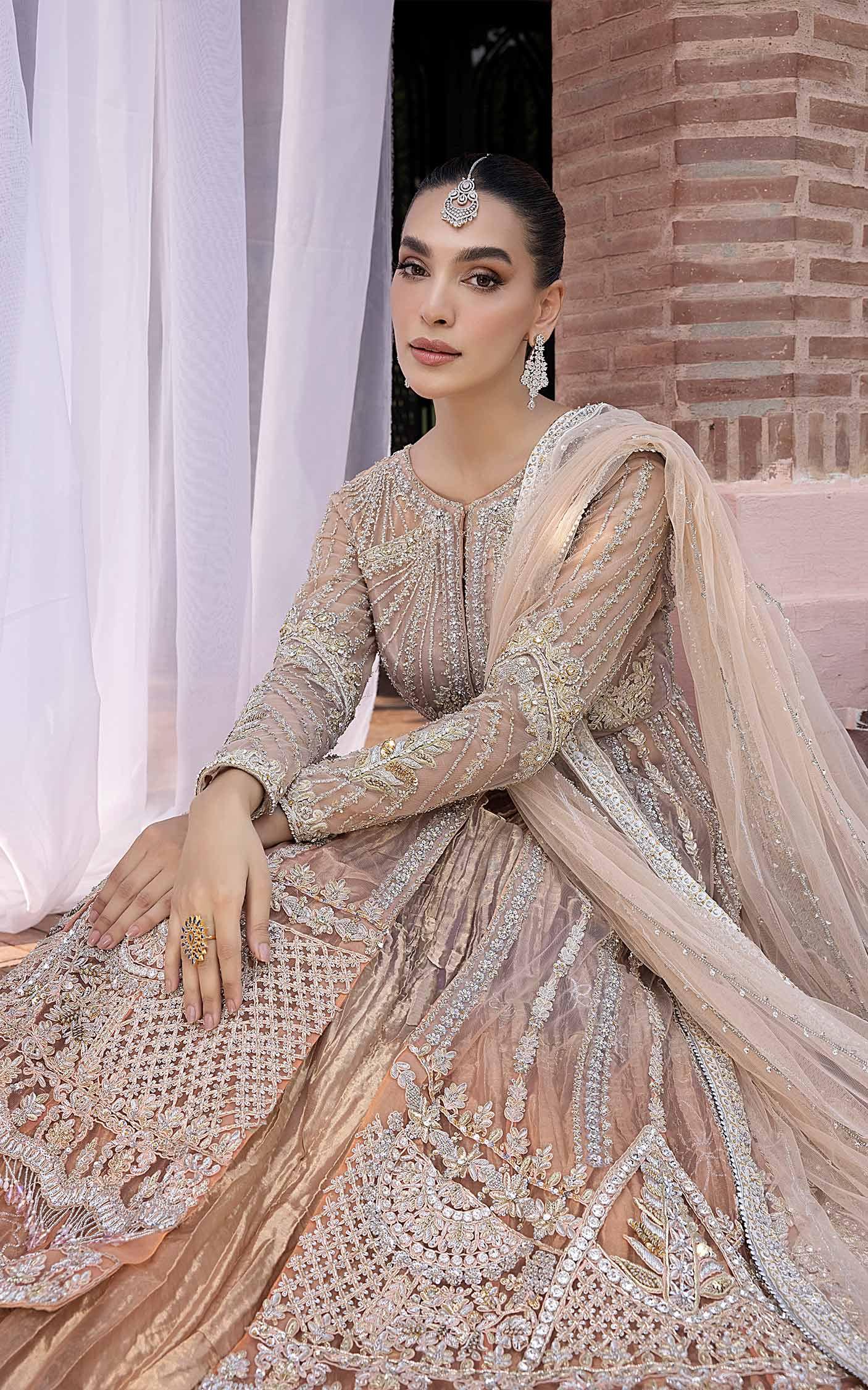 Silver Embellished Net Bridal Gown (2-Piece) - Image 4