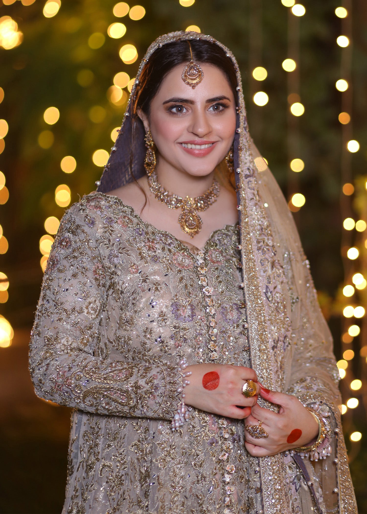 Silver Grey Embellished Net Bridal Gown (2-Piece) - Image 1