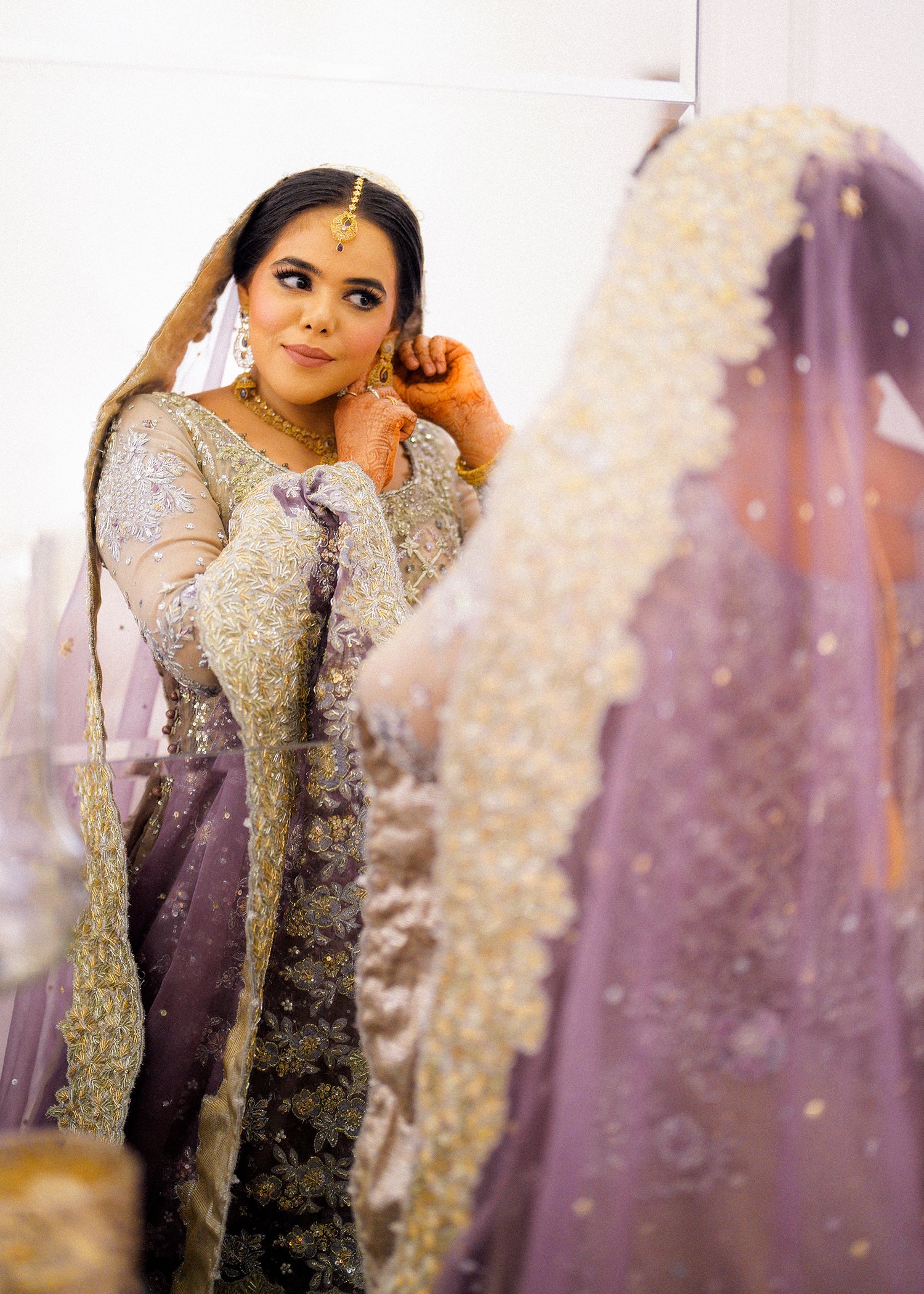 Pakistani Silver Grey Embellished Net Bridal Gown (2-Piece) - Image 3