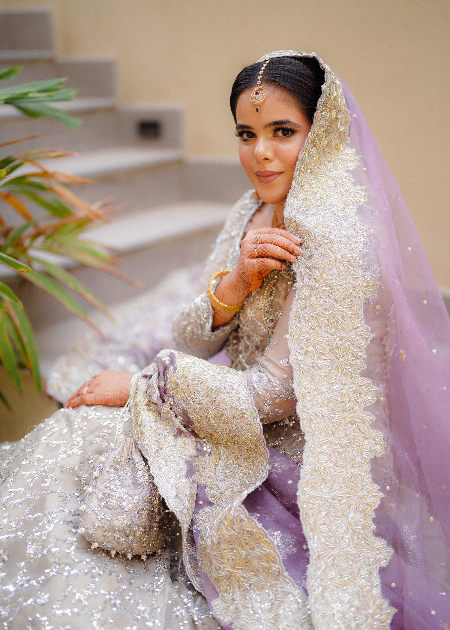 Pakistani Silver Grey Embellished Net Bridal Gown (2-Piece) - Image 4