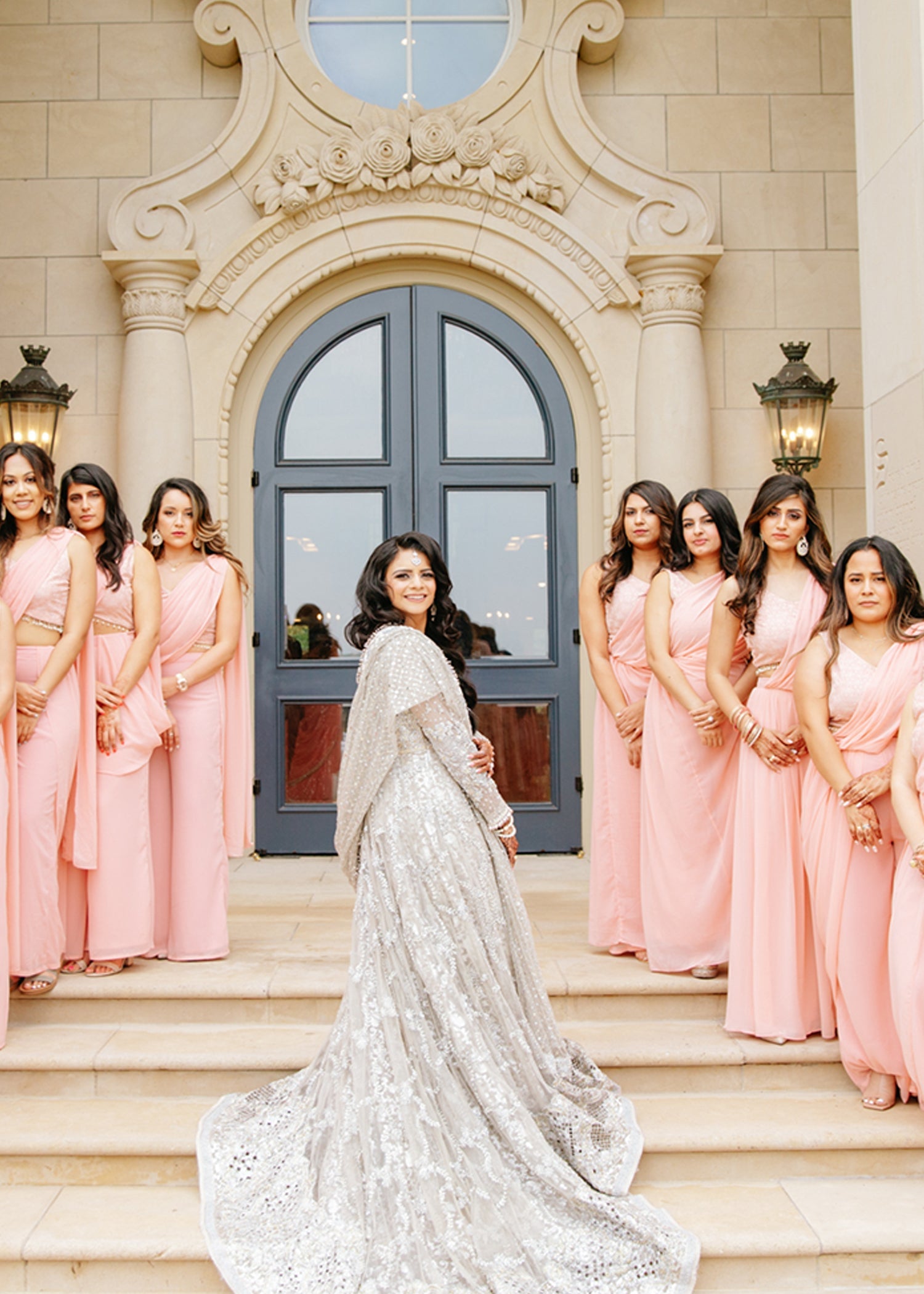 Pakistani Silver Embellished Net Bridal Gown (2-Piece) - Image 2